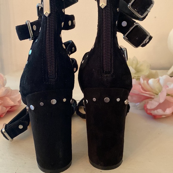 SAM EDELMAN Black Studded Leather Suede YORK Heels Sandals Gorgeous Size 8.5 - Picture 5 of 9
